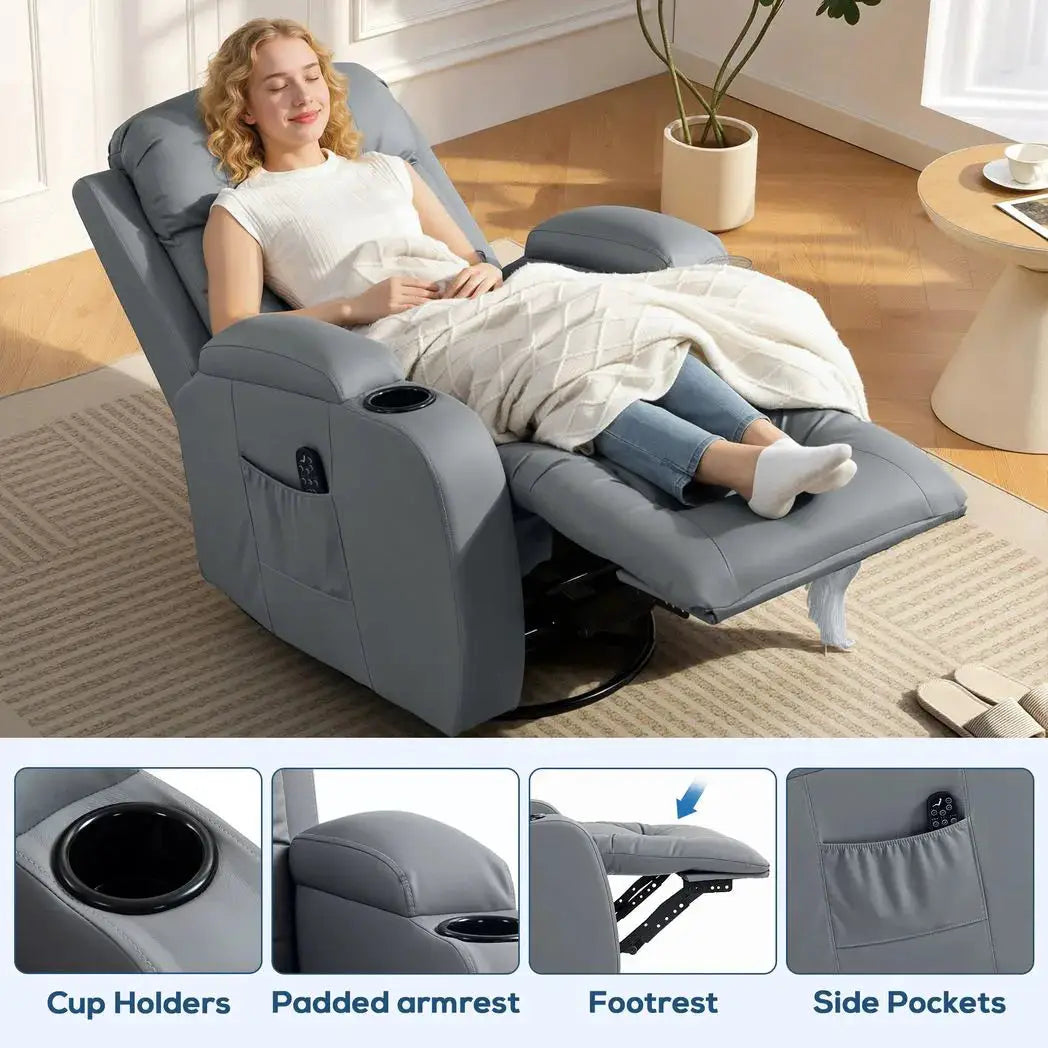 HOMCOM Massage Recliner Armchair, PU Leather Recliner Chair, Grey - from HOMCOM