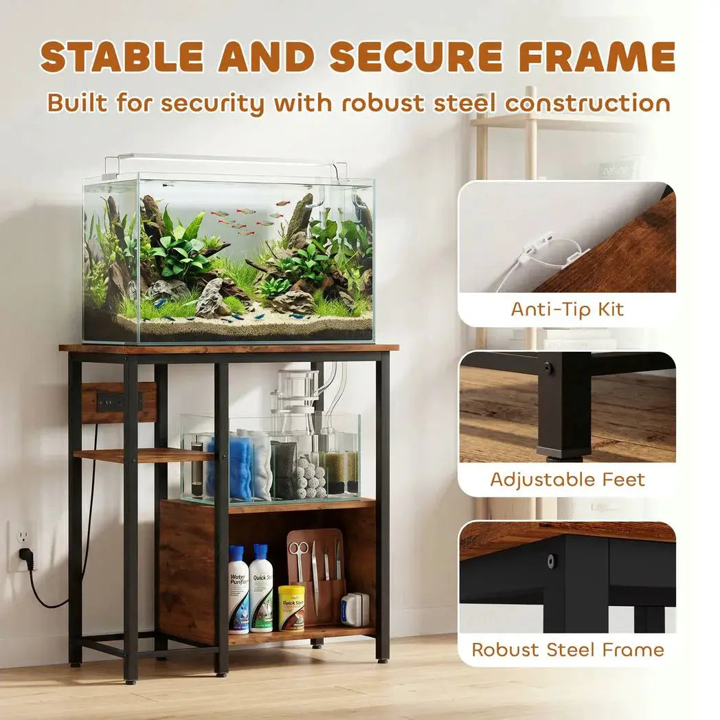 PawHut Fish Tank Stand with Power Outlets Aquarium Stand with Cabinet 20-29 Gallon Tanks Tiger Wood Grain - from PawHut
