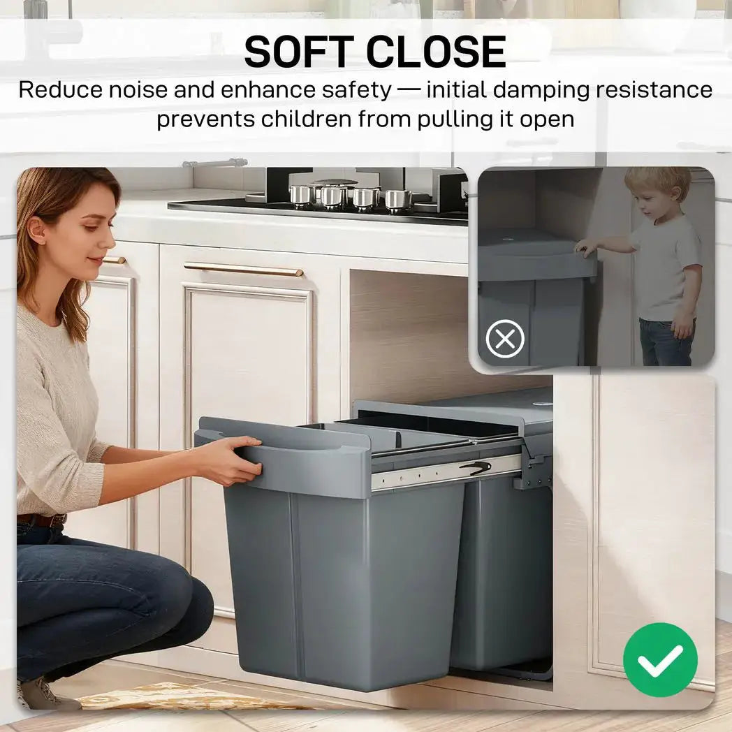 HOMCOM Pull Out Bin, Kitchen Under Sink Bin with 2 Removable Compartments, Smooth Glide, Grey - from HOMCOM