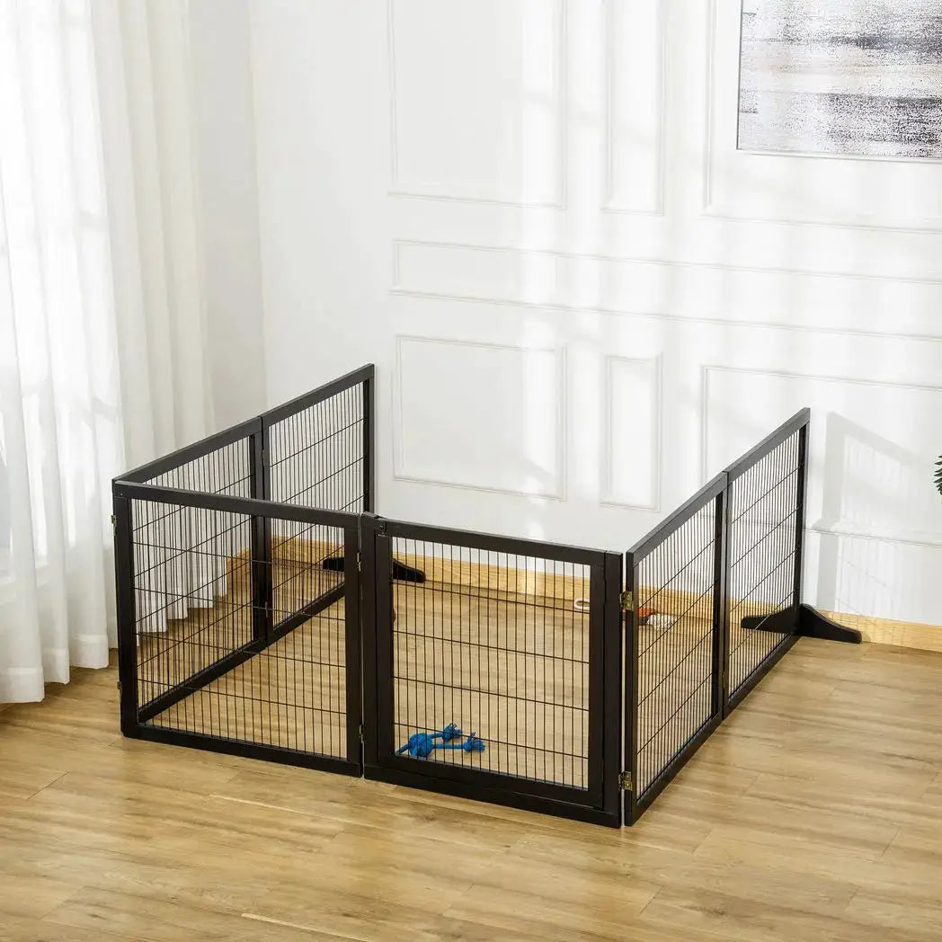 PawHut Wooden Pet Gate, Freestanding Dog Security Barrier with Two Support Feet - Black - from PawHut