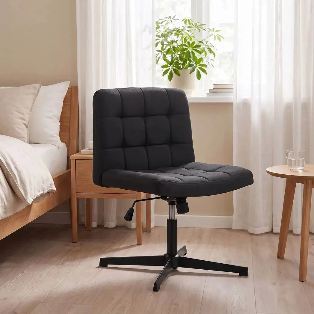 HOMCOM Armless Office Chair, Cross Legged Linen Computer Desk Vanity Chair with Wide Seat, Rocking Function, Black - from HOMCOM