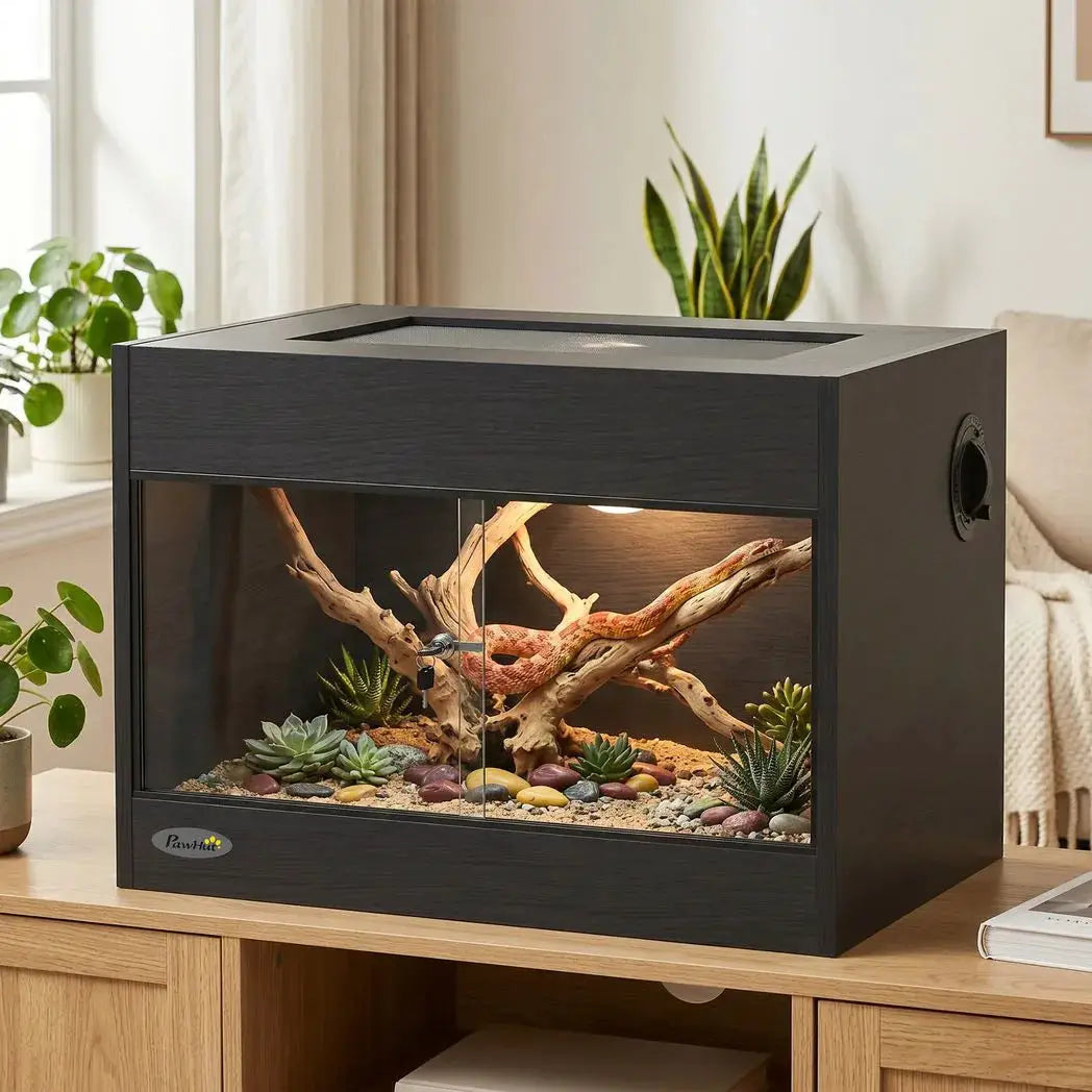 PawHut Reptile Terrarium, Reptile Vivarium with Glass Doors, Secure Lock, Top Ventilation for Snake, Gecko, 60x45x45cm, Black - from PawHut