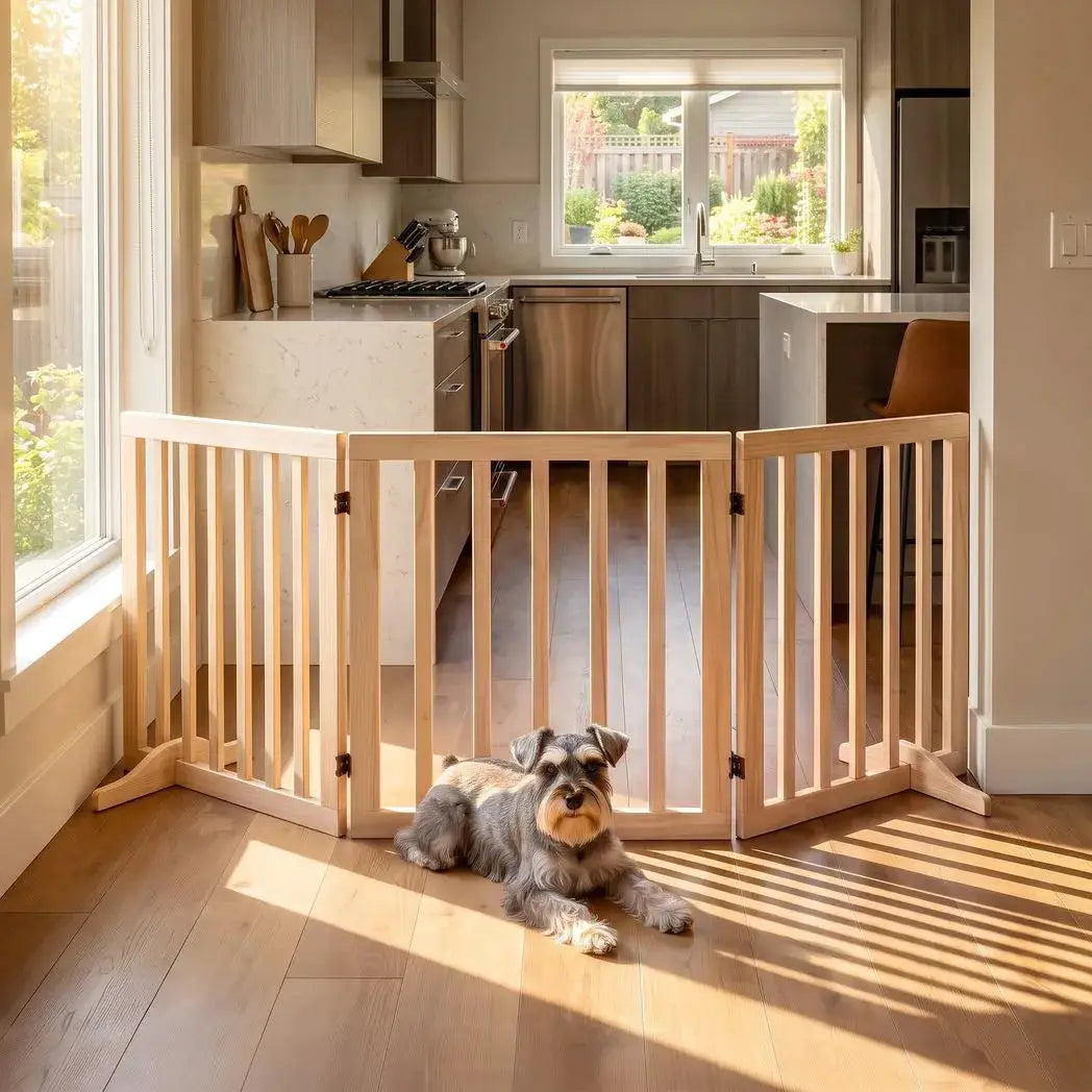 PawHut Wooden Dog Gate, 3-Panel Freestanding Pet Gates Indoor with 2 Support Feet and 360° Flexible Hinges, Natural - from PawHut