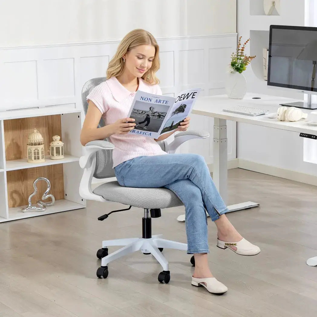HOMCOM Mesh Office Chair with Foldable Backrest - Light Grey - from HOMCOM
