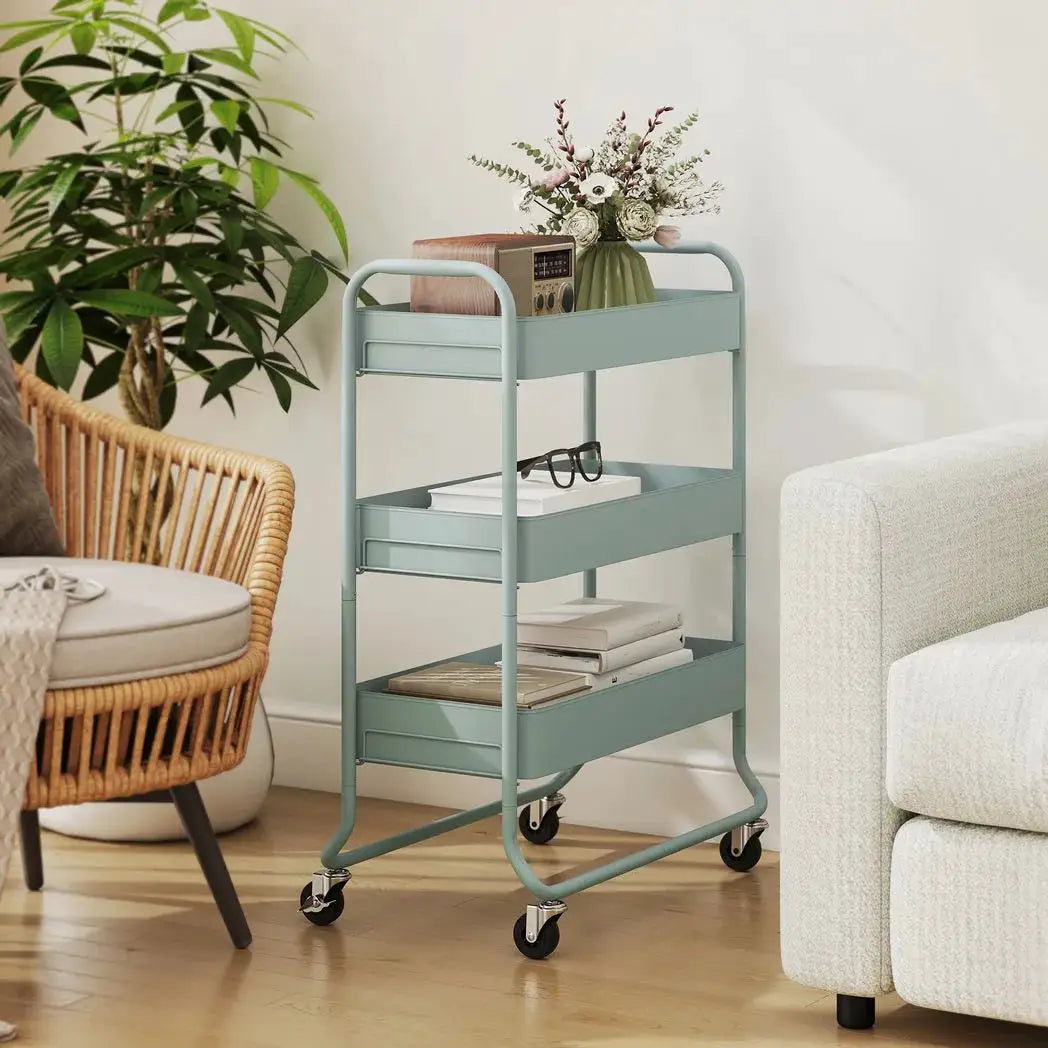 HOMCOM 3-Tier Storage Trolley on Wheels, Rolling Utility Cart with Mesh Backets for Kitchen, Bathroom, Bedroom, Light Green - from HOMCOM