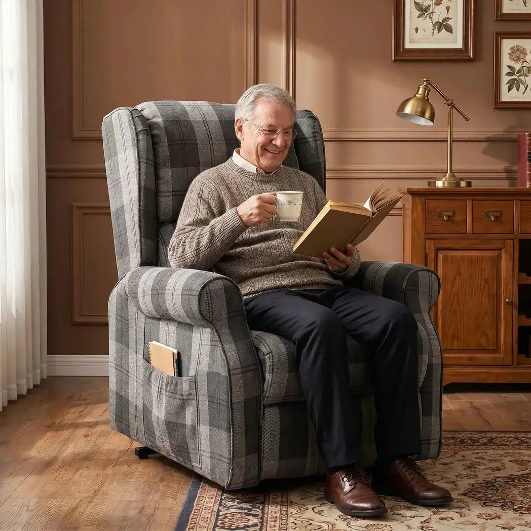 HOMCOM Power Lift Recliner Chair with Vibration Massage, Heat, Checked Lift Chair with Remote, Side Pockets, Grey - from HOMCOM