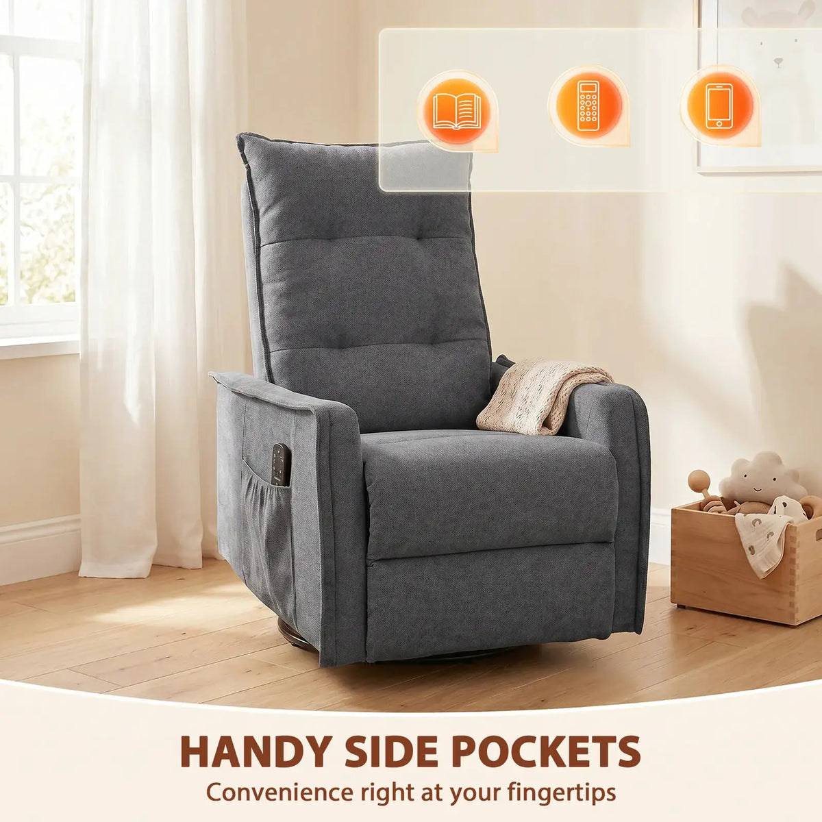 HOMCOM Recliner Armchair, Chenille Recliner Chair with Massage and Heat, 360° Swivel Rocking Manual Recliner, Dark Grey - from HOMCOM