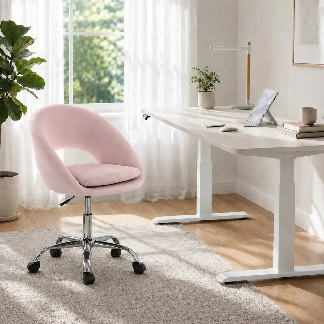 HOMCOM Velvet Desk Chair, Modern Office Chair with Height-Adjustable, Wheels, for Home Study Bedroom, Pink - from HOMCOM