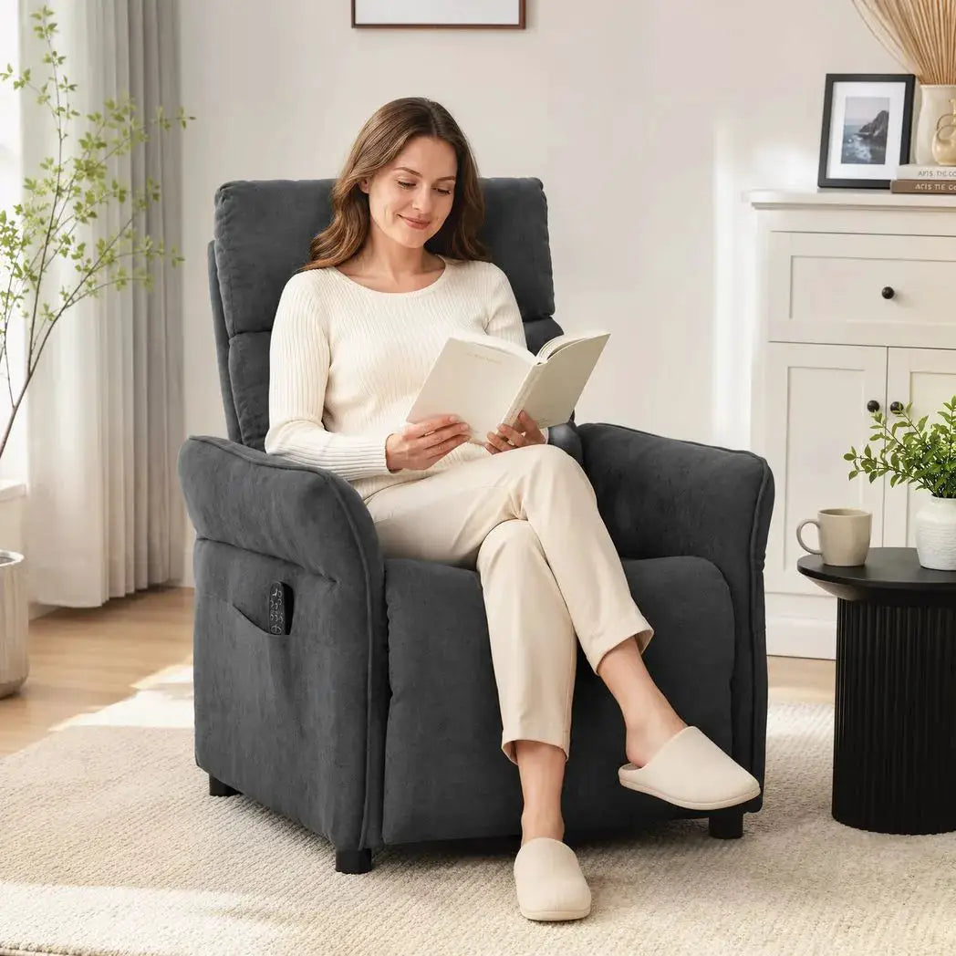 HOMCOM Recliner Armchair, Push Back Recliner Chair with Massage & Heat, Adjustable Armrests, Dual Side Pockets, Dark Grey - from HOMCOM