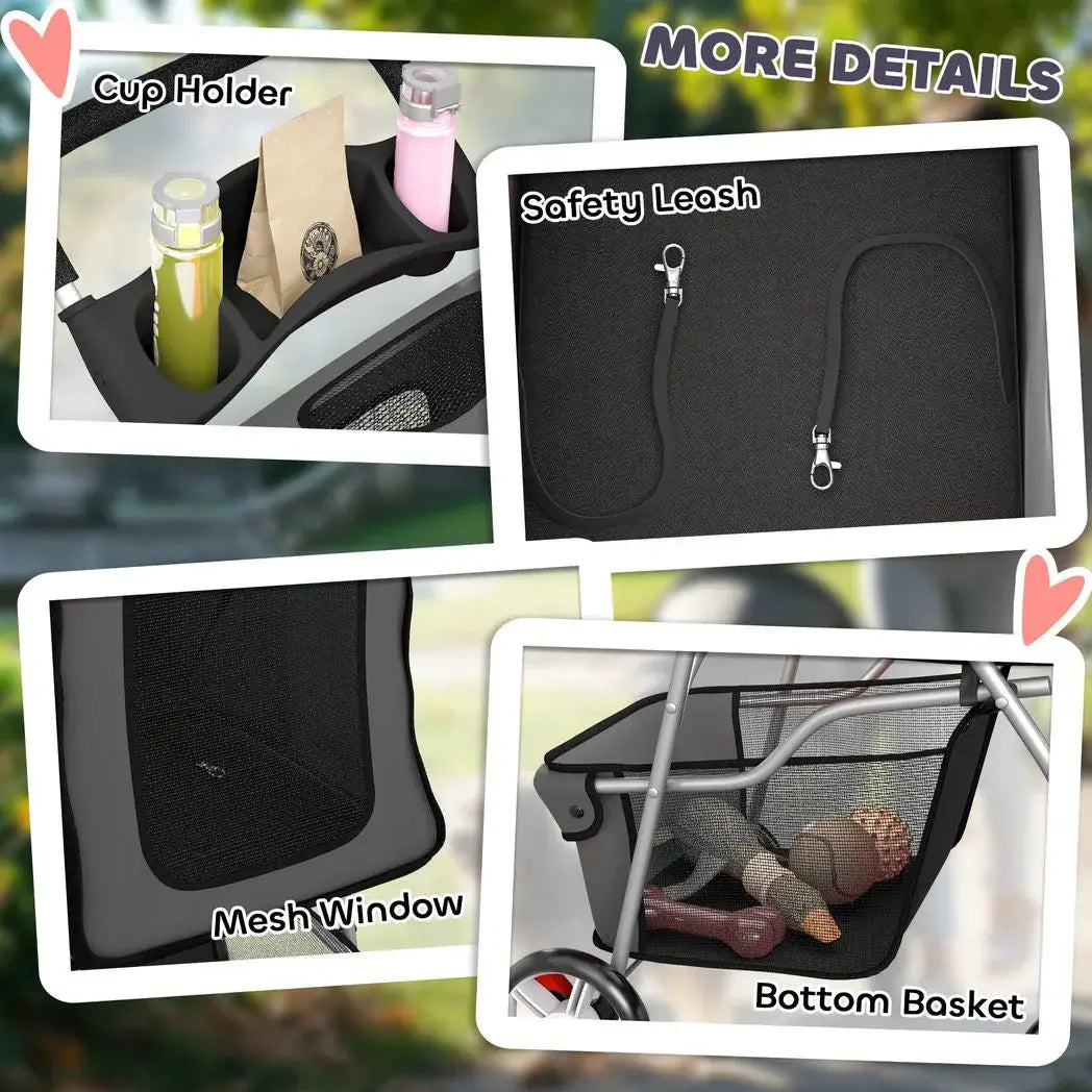 PawHut Dog Pram, Pet Stroller with Reflective Strips, Foldable Cat Stroller with 360° Swivel Wheels, Dark Grey - from PawHut