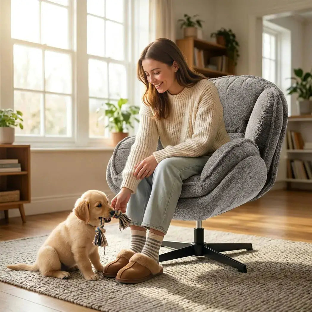 HOMCOM Modern Wingback Accent Chair, Velvet Armchair with Four-Star Base, S-Springs, Swivel, Grey - from HOMCOM
