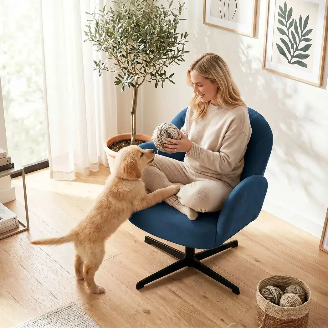 HOMCOM Swivel Accent Chair, Shell-Shaped Armchair with Spring Cushion, Metal Base, Dark Blue - from HOMCOM