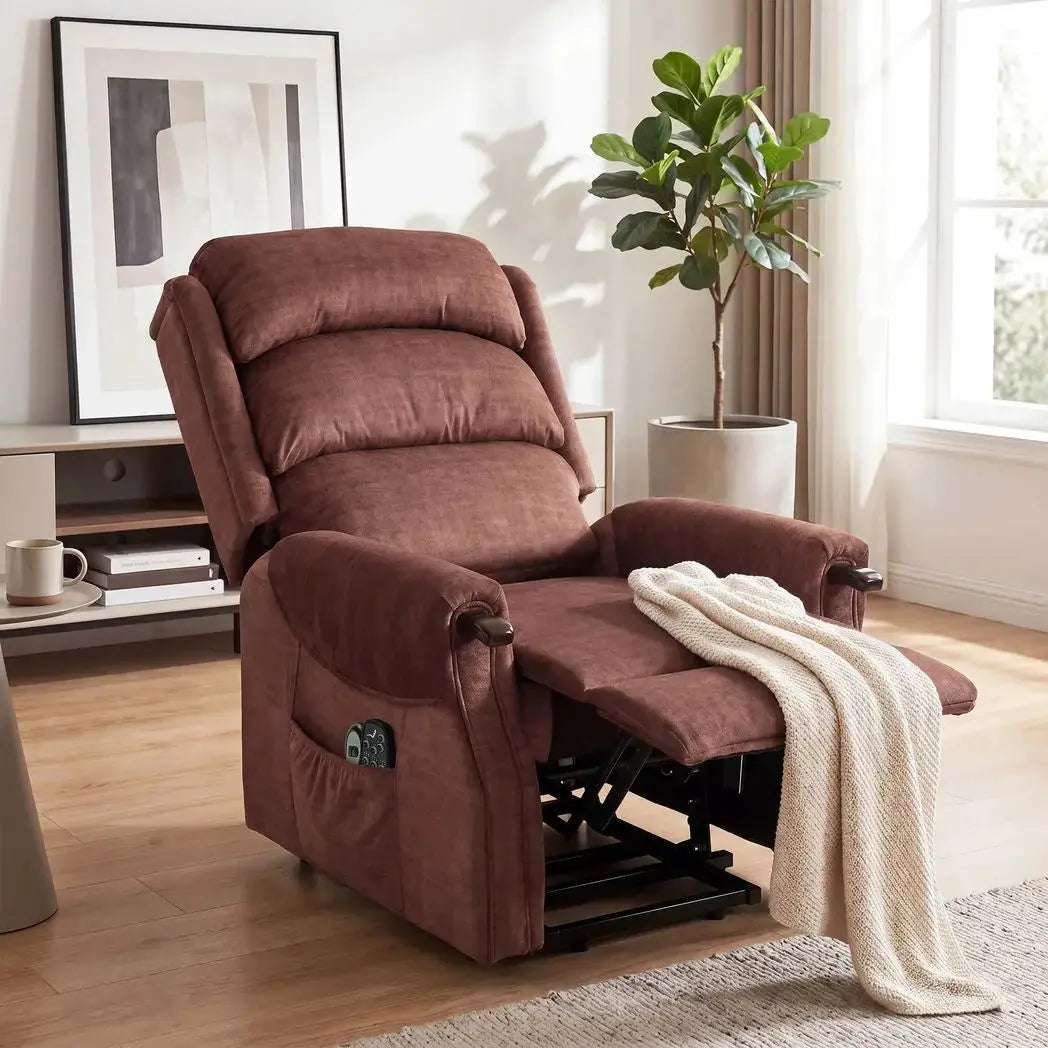HOMCOM Power Lift Recliner with Vibration Massage and Heat, Lift Chair for Tall with Wood Grip, Pocket Spring, Brown - from HOMCOM