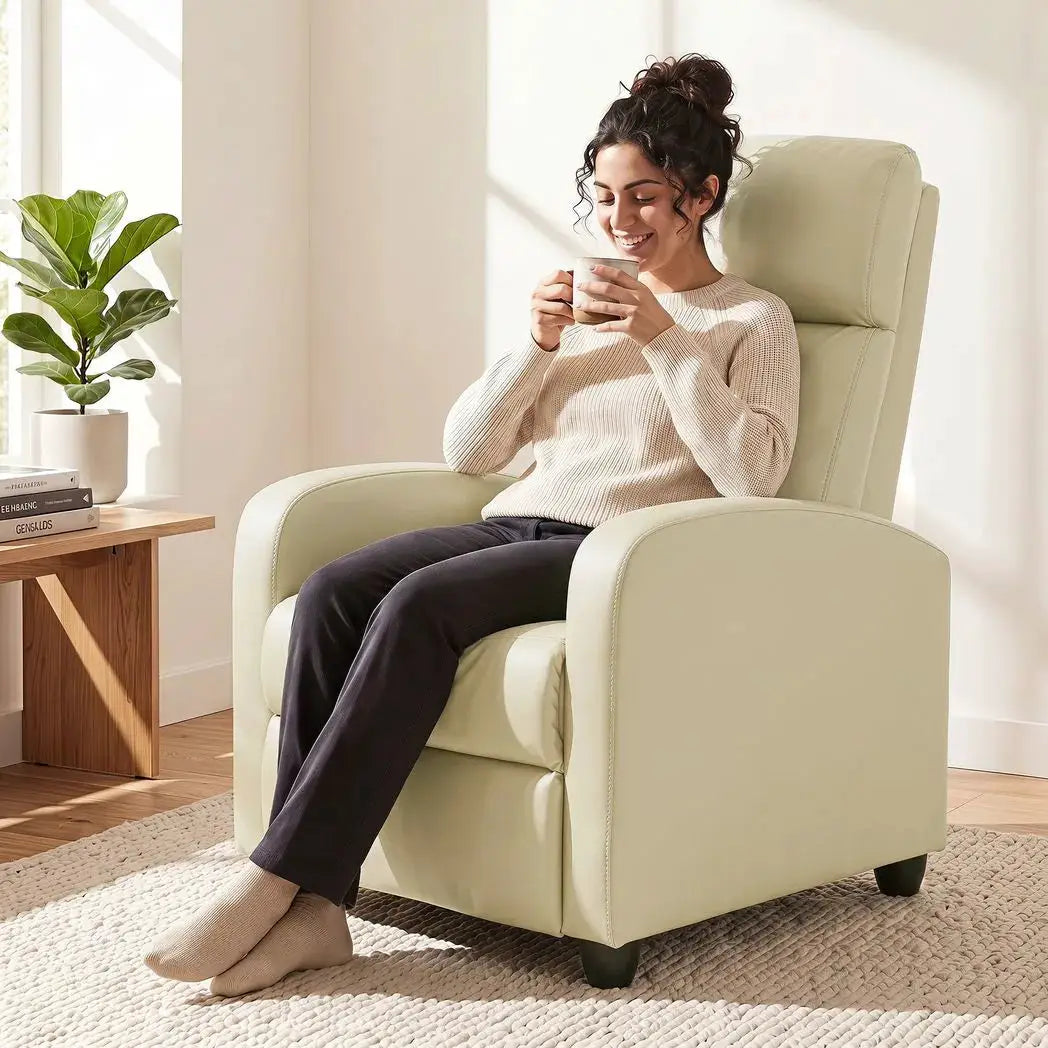 HOMCOM Recliner Armchair, Massage Faux Leather Push Back Reclining Chair with Adjustable Leg Rest, Side Pocket, Cream White - from HOMCOM