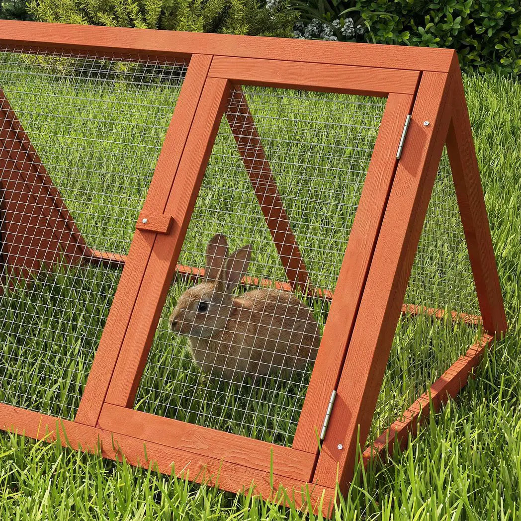 PawHut Rabbit Hutch, Wooden Guinea Pig Hutch with Run and Doors, Outdoor Triangle Bunny House for Rabbits,Duck and Chicken - from PawHut