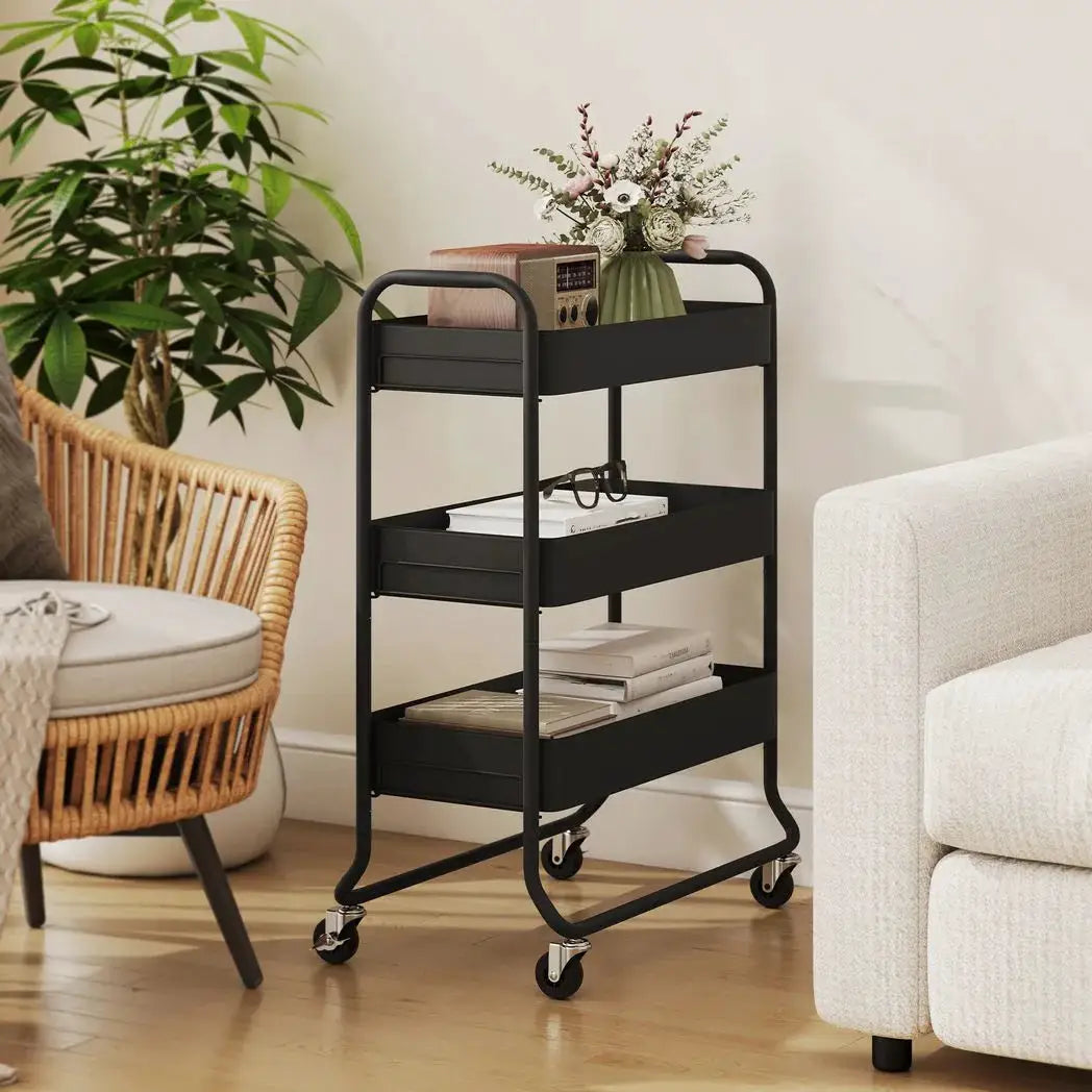 HOMCOM 3-Tier Storage Trolley on Wheels, Rolling Utility Cart with Mesh Backets for Kitchen, Bathroom, Bedroom, Black - from HOMCOM