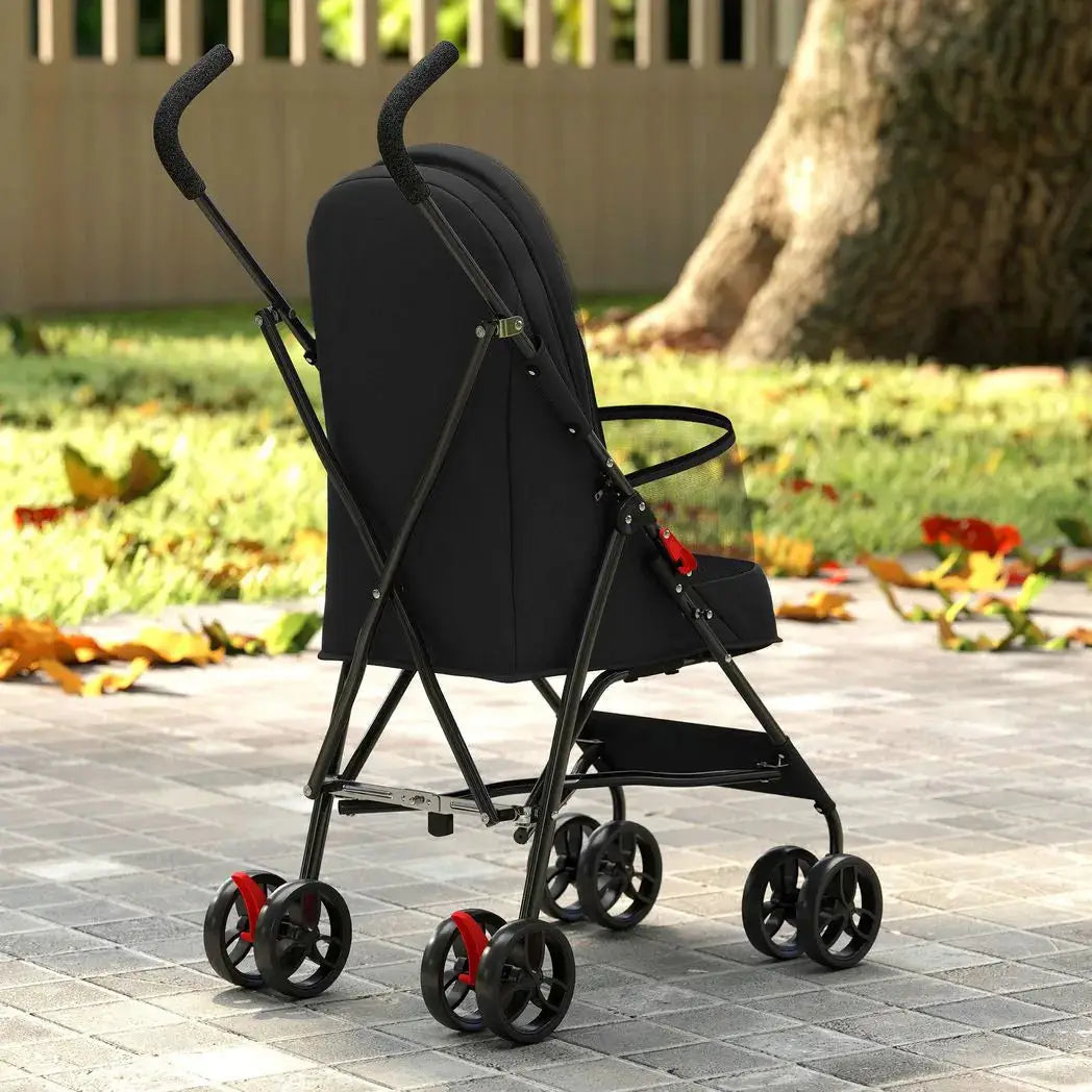 PawHut Dog Stroller, Foldable Cat Dog Pram for Miniature Breeds, Pet Stroller with Brake, Mesh Windows, Black - from PawHut