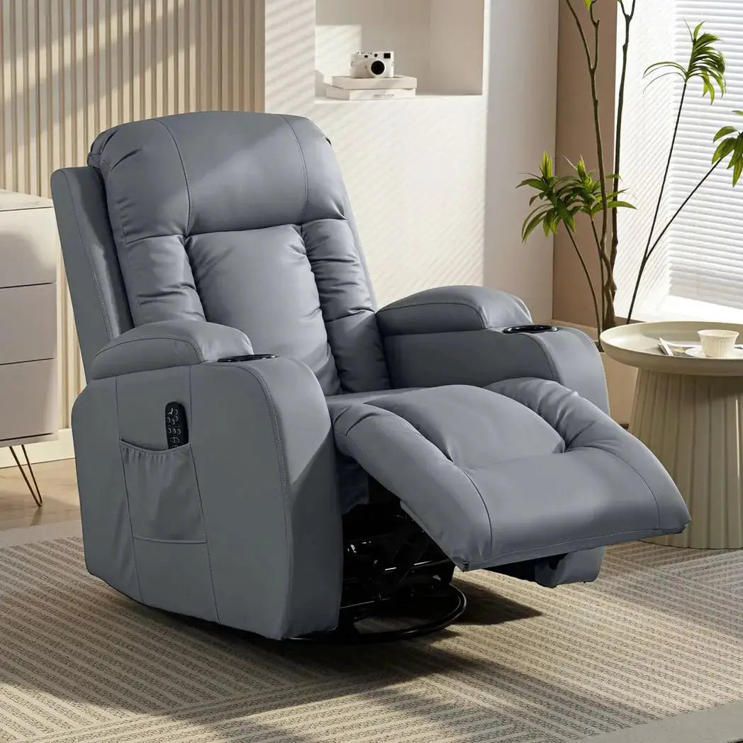 HOMCOM Massage Recliner Armchair, PU Leather Recliner Chair, Grey - from HOMCOM