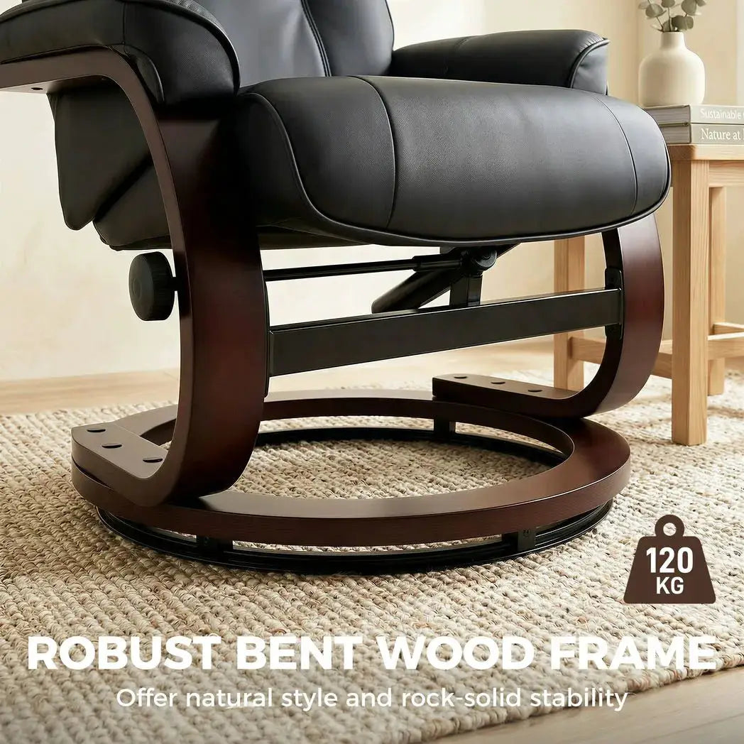 HOMCOM Swivel Recliner Chair with Footstool, PU Leather Recliner Armchair with Adjustable Back and Wood Frame, Black - from HOMCOM