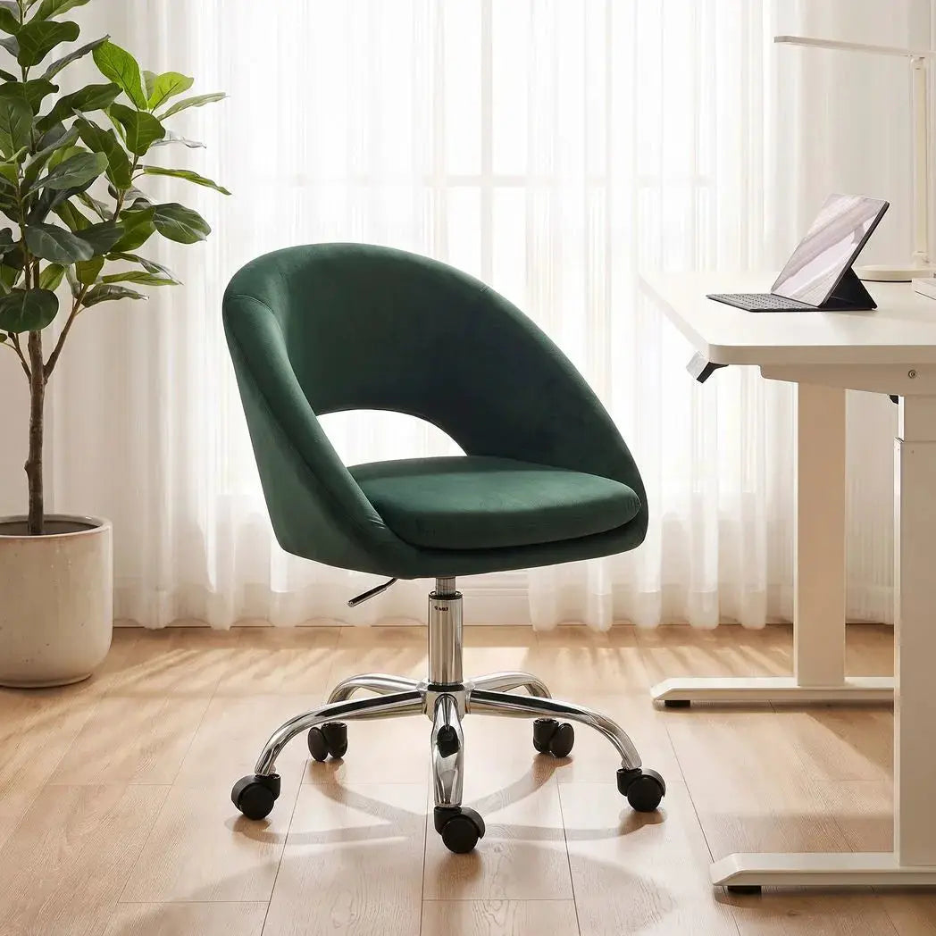 HOMCOM Velvet Desk Chair, Modern Office Chair with Height-Adjustable, Wheels, for Home Study Bedroom, Dark Green - from HOMCOM