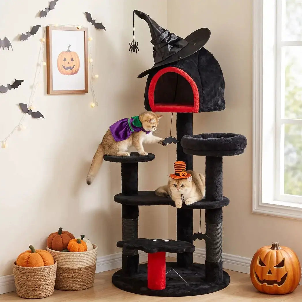 PawHut Gothic Cat Tree, 155cm Cat Tower for Indoor Kittens, Multi-Level Stable Kitten Activity Centre, Black, Halloween - from PawHut