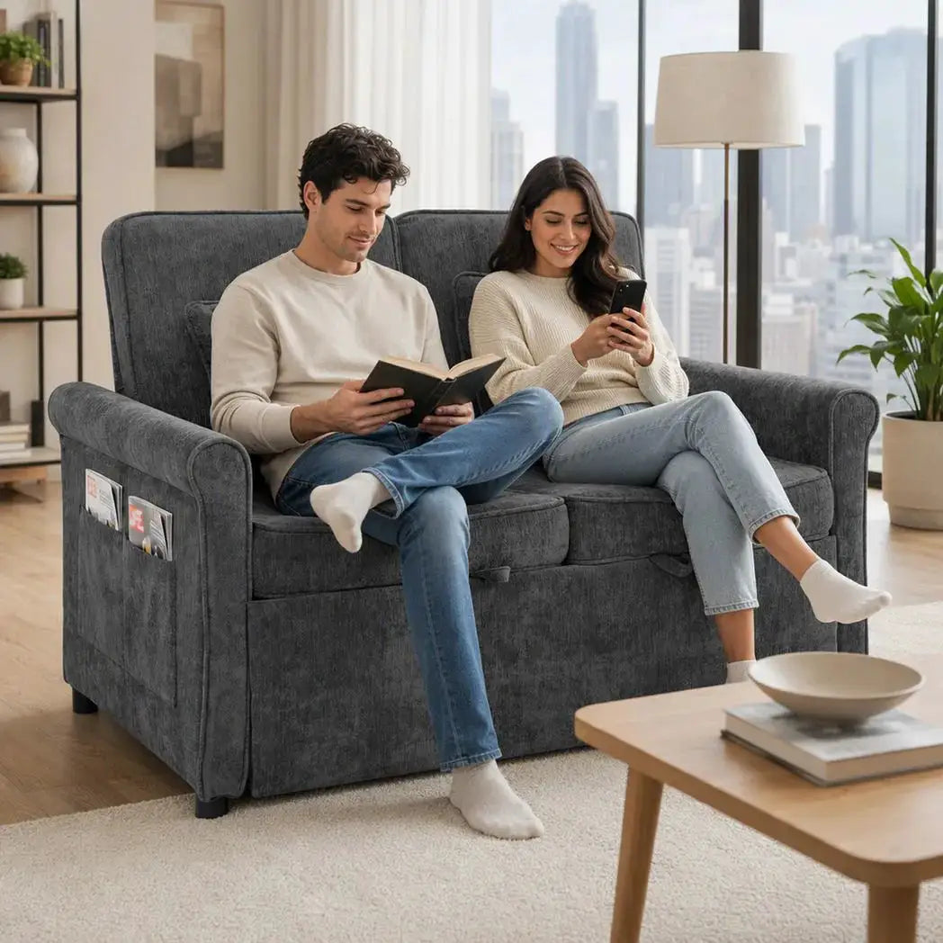 HOMCOM 2 Seater Sofa Bed 3-in-1 Convertible Chenille Pull Out Sleeper Sofa with 5-Position Adjustable Backrest, Grey - from HOMCOM