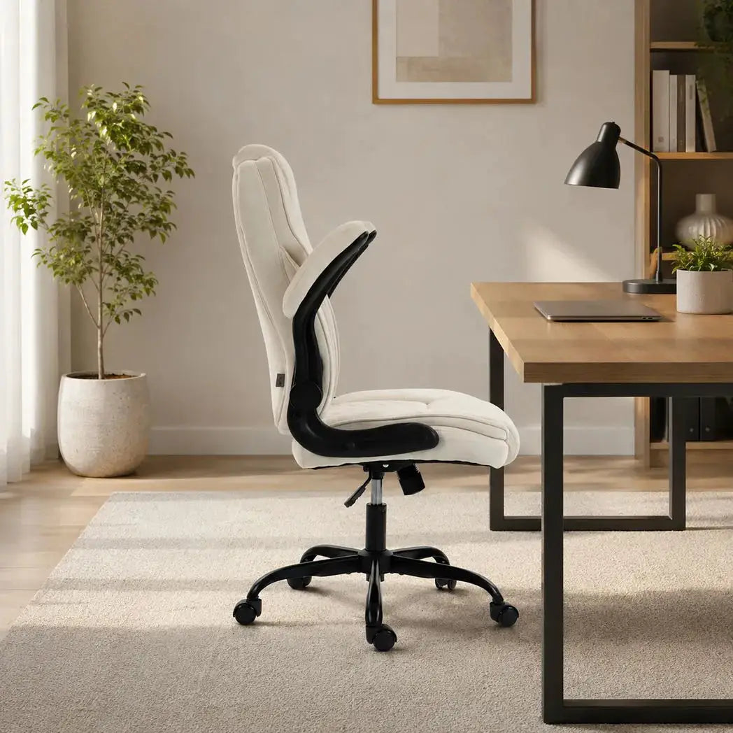 HOMCOM Office Chair, Ergonomic Desk Chair with Flip-up Armrest, Pocket Springs, Swivel Wheels, Adjustable Height, Beige - from HOMCOM