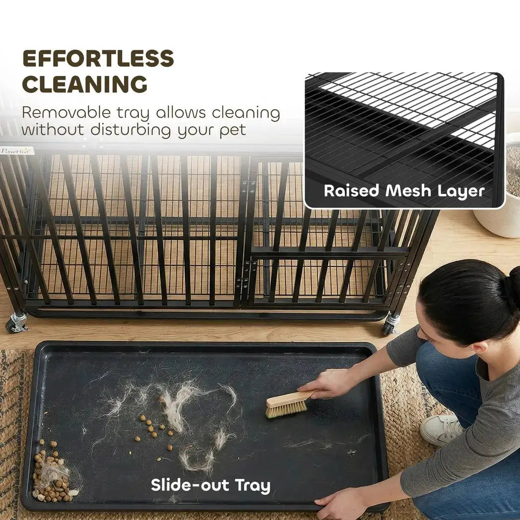 PawHut Heavy Duty Dog Crate, Dog Cage with Wheels for Small Medium Breeds, Metal Pet Kennel with Removable Tray - from PawHut