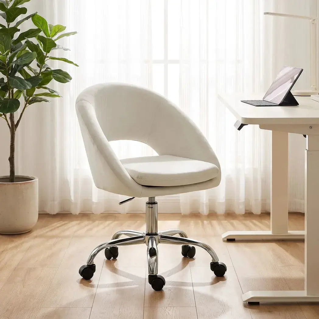 HOMCOM Velvet Desk Chair, Modern Office Chair with Height-Adjustable, Wheels, for Home Study Bedroom, Cream - from HOMCOM