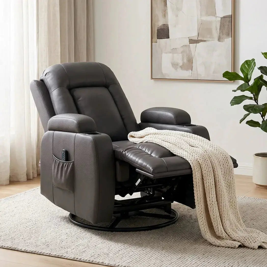 HOMCOM PU Leather Recliner Chair, Recliner Armchair with Extended Footrest, Cup Holders and Side Pockets, Dark Brown - from HOMCOM
