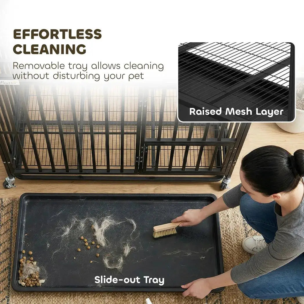 PawHut Heavy Duty Dog Crate, Dog Cage with Wheels for Medium Large Breeds, Metal Pet Kennel with Removable Tray - from PawHut