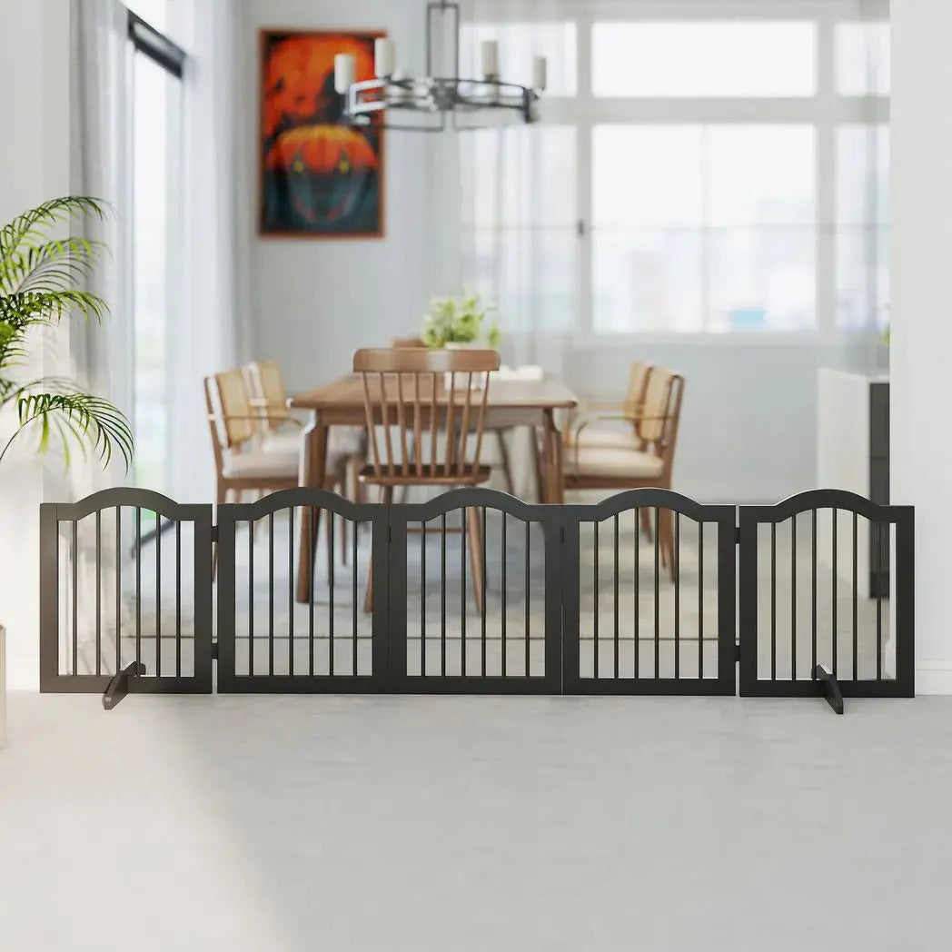 PawHut Freestanding Dog Gate Wooden Stair Gate for Dogs with Support Feet Foldable Pet Fence Safety Barrier for the House Doorway Stairs Black - from PawHut