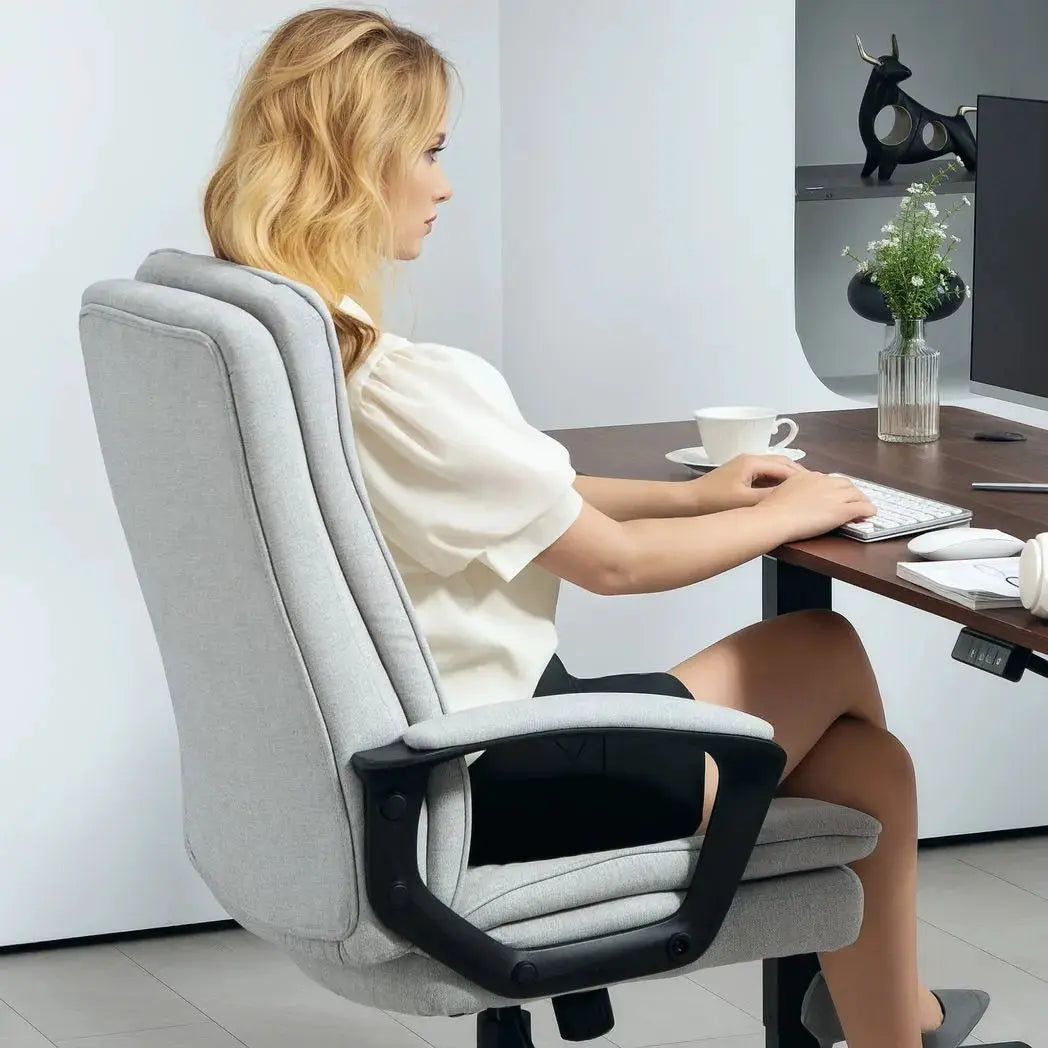 HOMCOM Linen-Look Double-Padded Office Chair - Grey - from HOMCOM