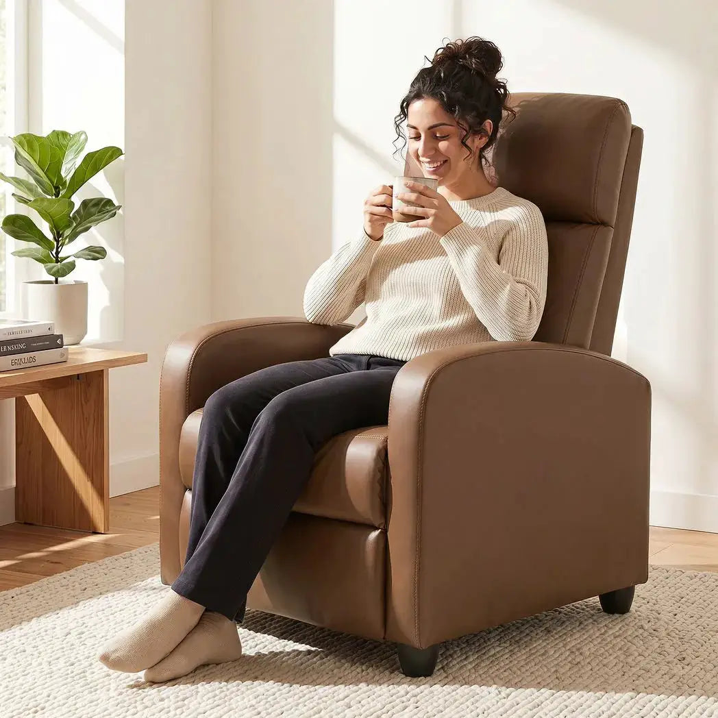 HOMCOM Recliner Armchair, Massage Faux Leather Push Back Reclining Chair with Adjustable Leg Rest, Side Pocket, Dark Brown - from HOMCOM