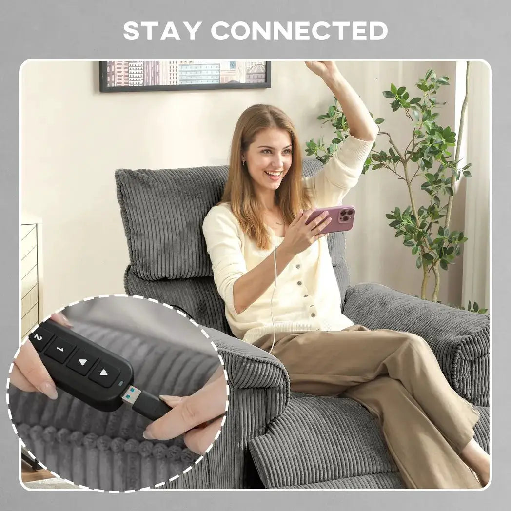 HOMCOM Corduroy Electric Massage Recliner - Grey - from HOMCOM
