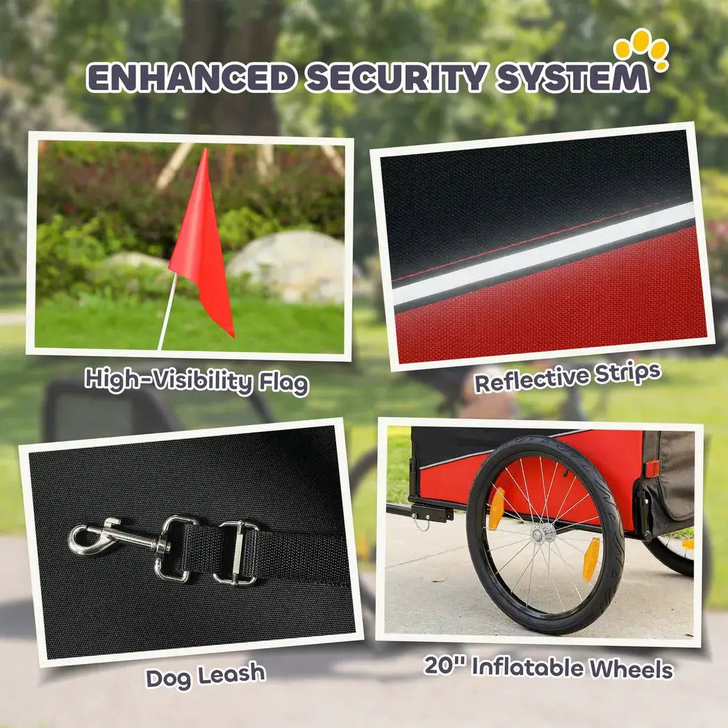 PawHut Dog Bike Trailer, Dog Cart Bicycle Carrier for Small and Medium Pets with 20" Inflatable Rubber Wheels, Red - from PawHut
