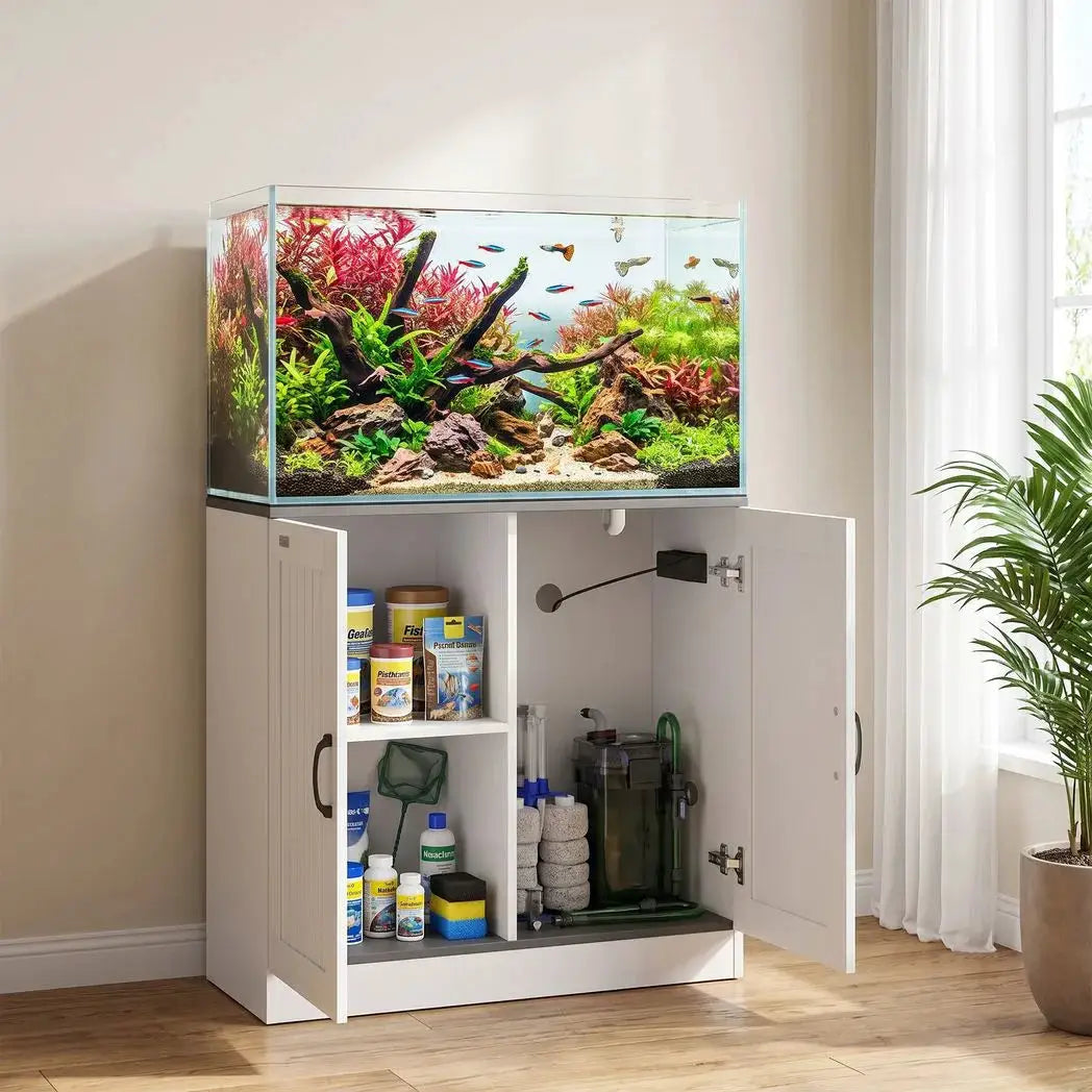 PawHut Fish Tank Stand, 20-29 Gallon Aquarium Stand with Cabinet Storage, Power Outlets and Anti-Tip Kit, White - from PawHut