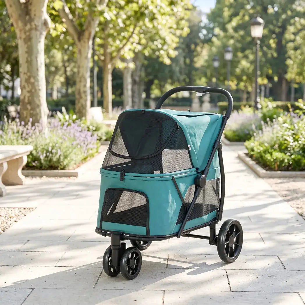 PawHut Dog Stroller, 3 Wheels Pet Stroller with Dual Entry, Easy One-Click Quick Fold, Mesh Windows, Washable Cushion - from PawHut