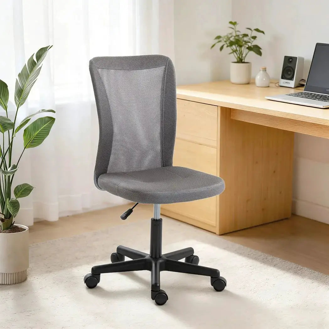 Vinsetto Computer Desk Chair, Mesh Office Chair with Adjustable Height and Swivel Wheels, Armless Study Chair, Grey - from Vinsetto