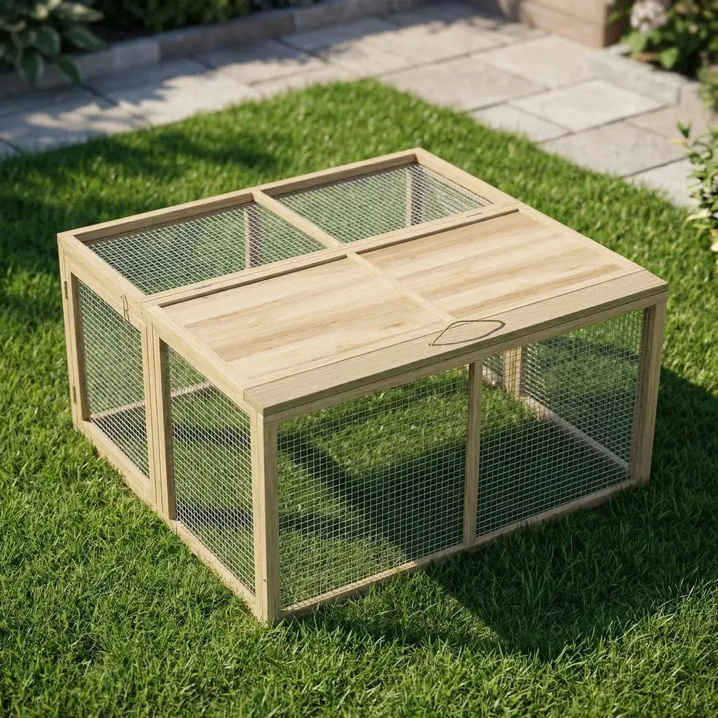 PawHut Wooden Folding Rabbit Hutch, for 2-3 Rabbits - Natural Wood - from PawHut