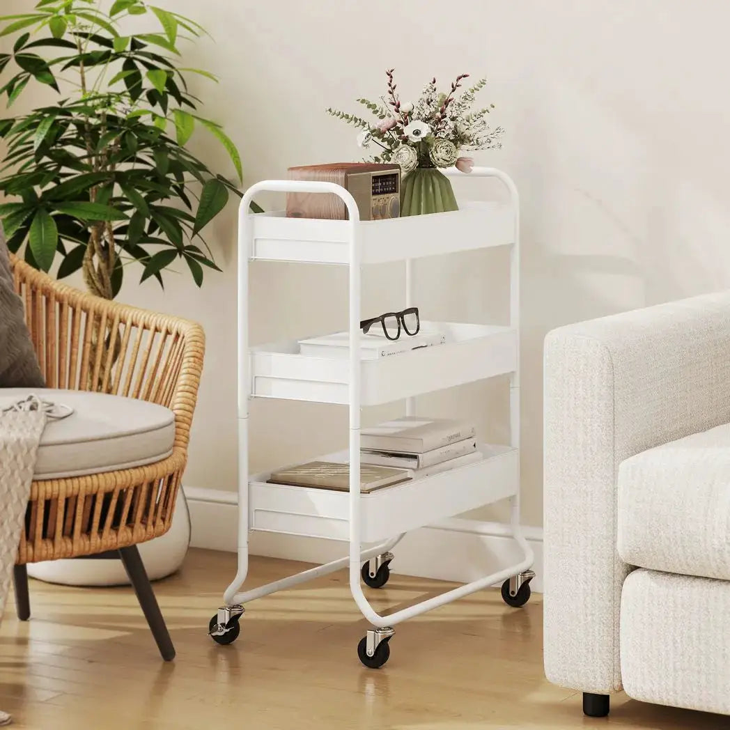 HOMCOM 3-Tier Storage Trolley on Wheels, Rolling Utility Cart with Mesh Backets for Kitchen, Bathroom, Bedroom, White - from HOMCOM