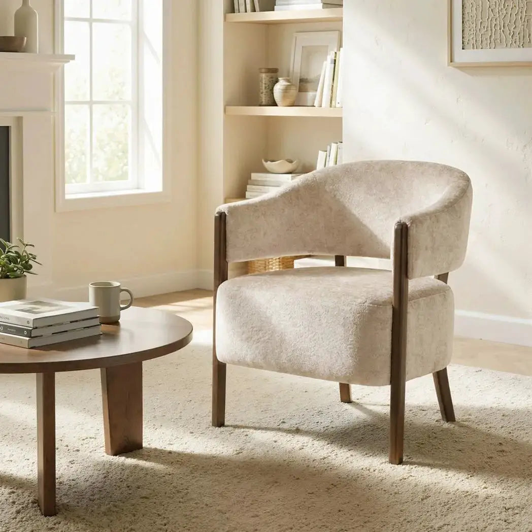 HOMCOM Accent Chair, Chenille Upholstered Tub Chair with Wide Seat, Solid Wood Frame and Legs, Comfy Armchair, Beige - from HOMCOM
