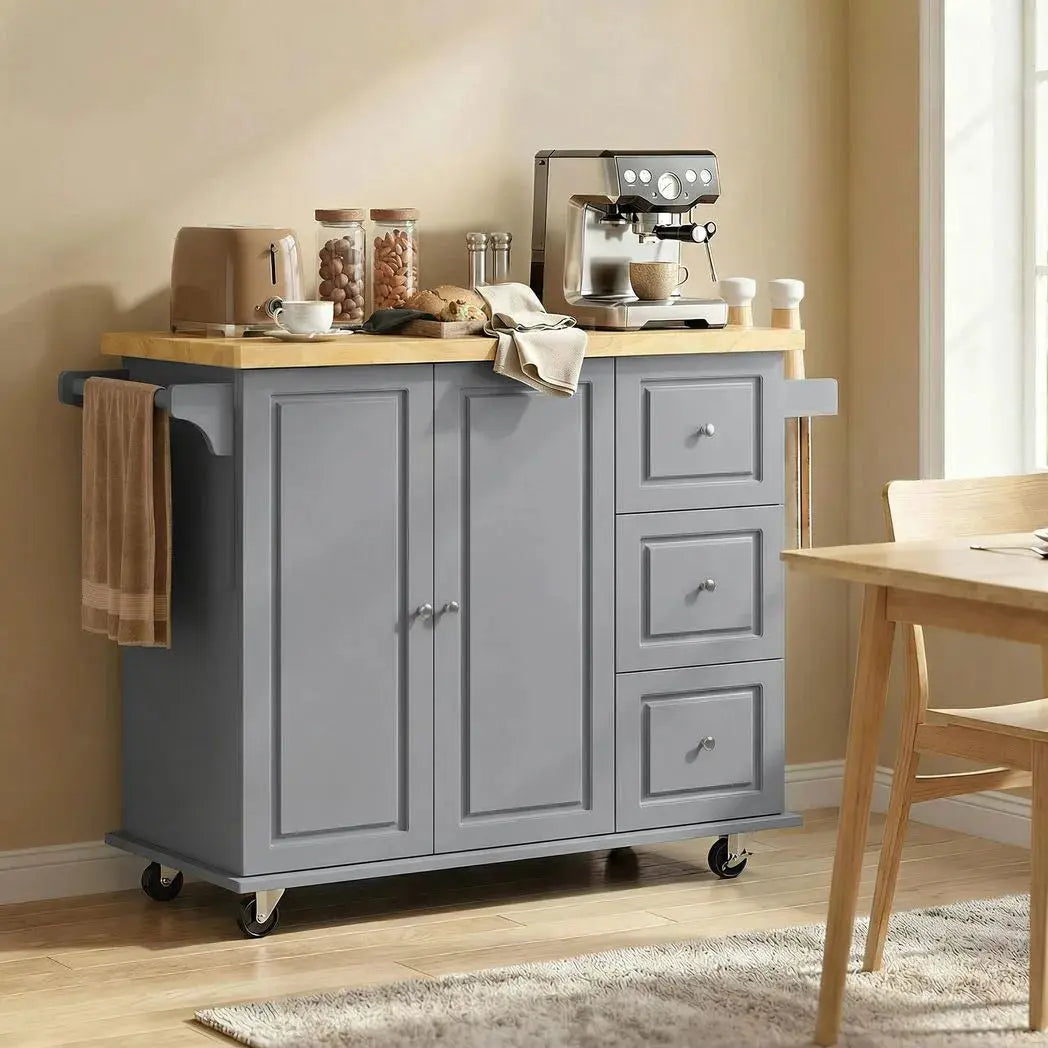 HOMCOM Kitchen Island on Wheels, Rolling Kitchen Storage Trolley with Drop Leaf, Drawers, Towel and Spice Rack, Grey - from HOMCOM