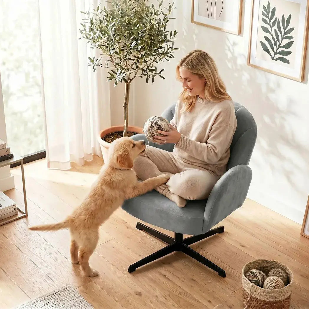 HOMCOM Swivel Accent Chair, Shell-Shaped Armchair with Spring Cushion, Metal Base, Grey - from HOMCOM