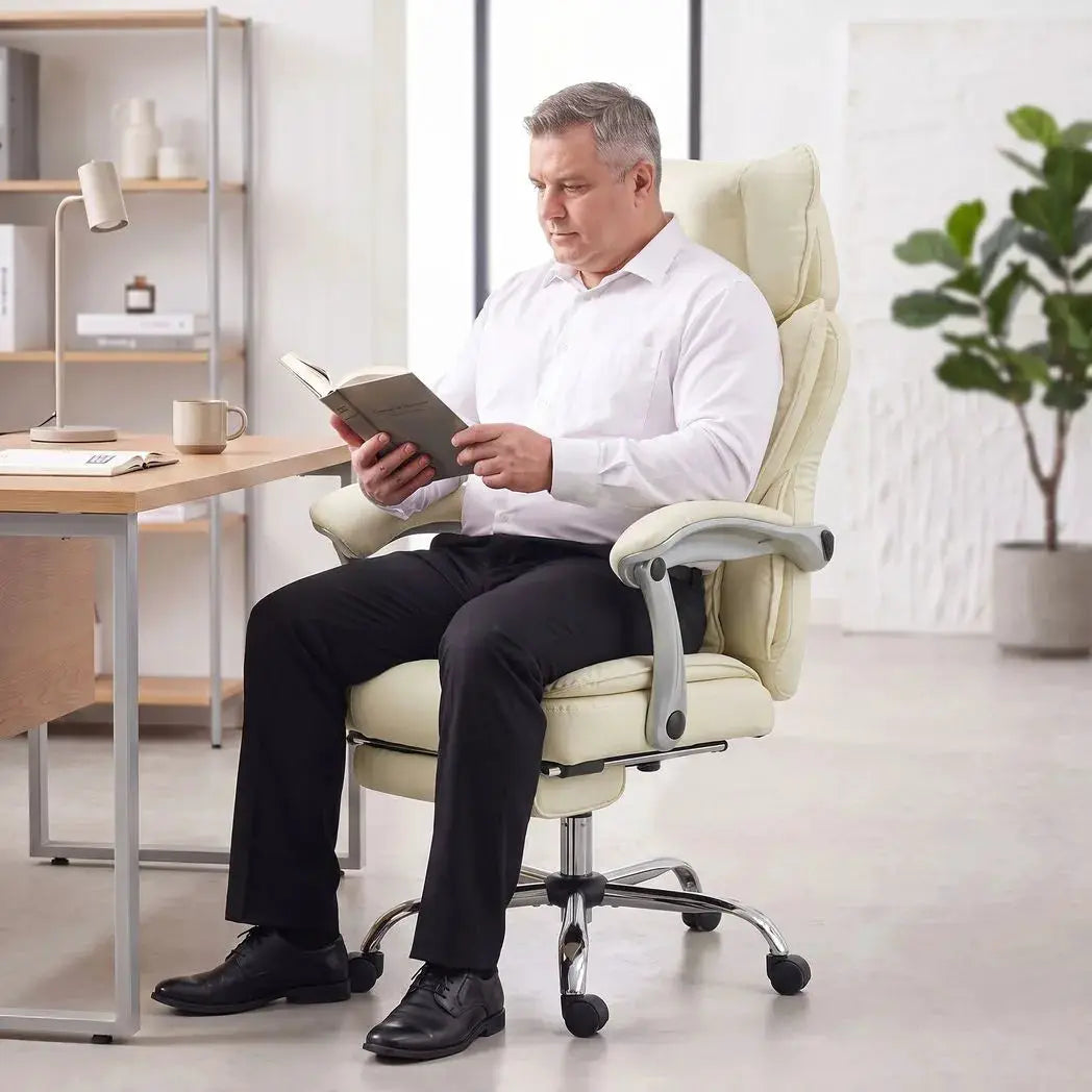 HOMCOM Executive Office Chair, PU Big and Tall Office Chair 180 kg with Wide Seat, Reclining, Lumbar Support, Beige - from HOMCOM