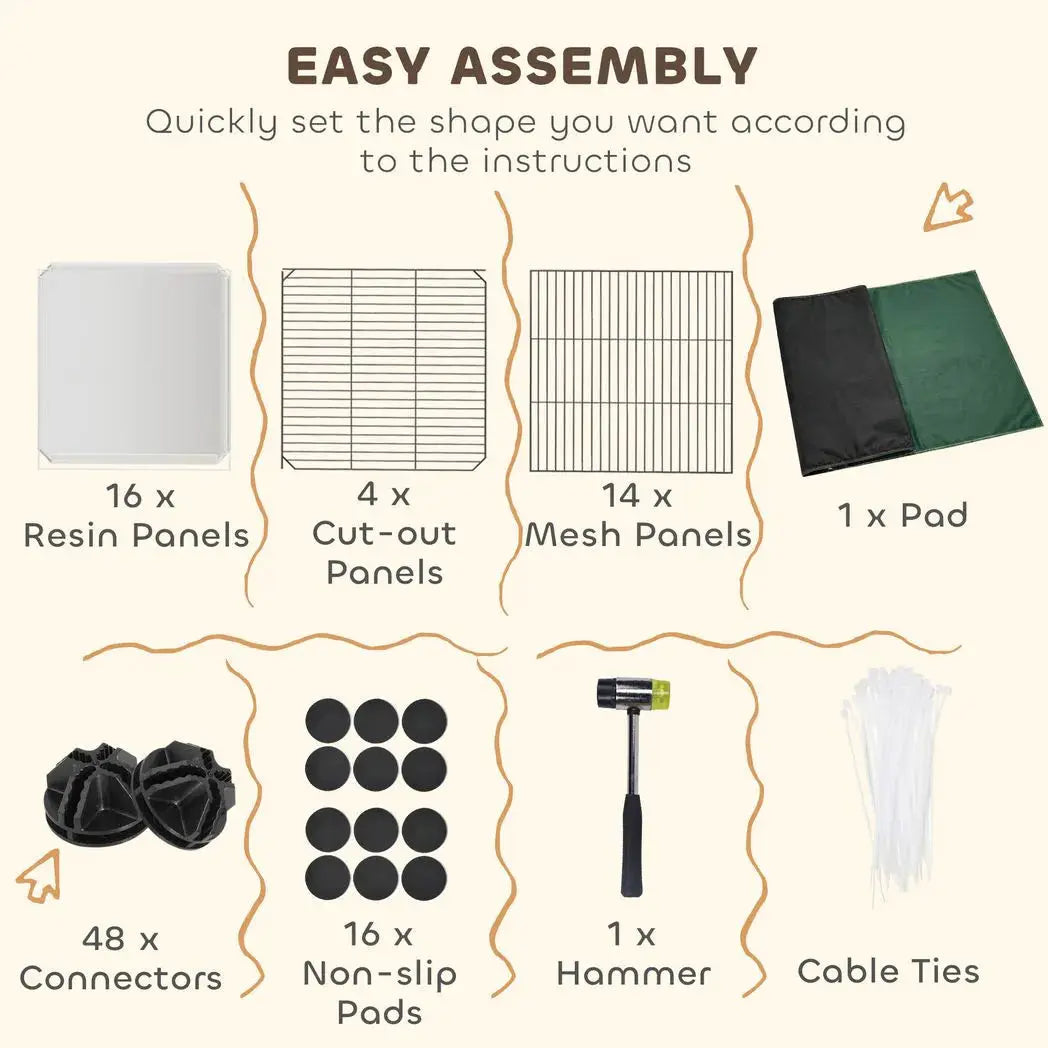 PawHut Pet Playpen with Waterproof Mat, DIY Small Animal Enclosure 34 Panels, Indoor/Outdoor Metal Pet Fence for Guinea Pigs - from PawHut