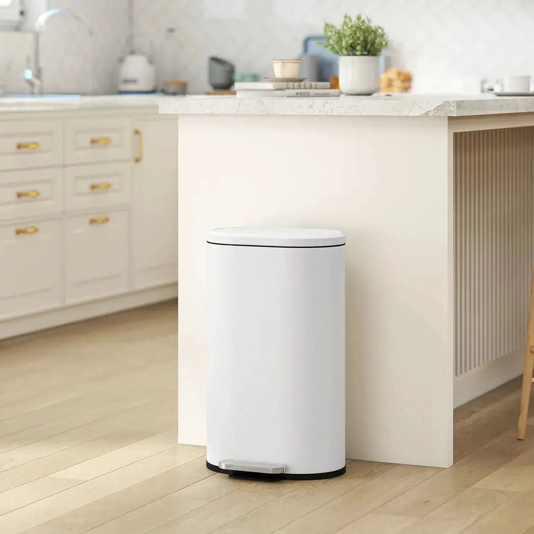 HOMCOM 30 L Modern Curved Kitchen Bin - Cream - from HOMCOM