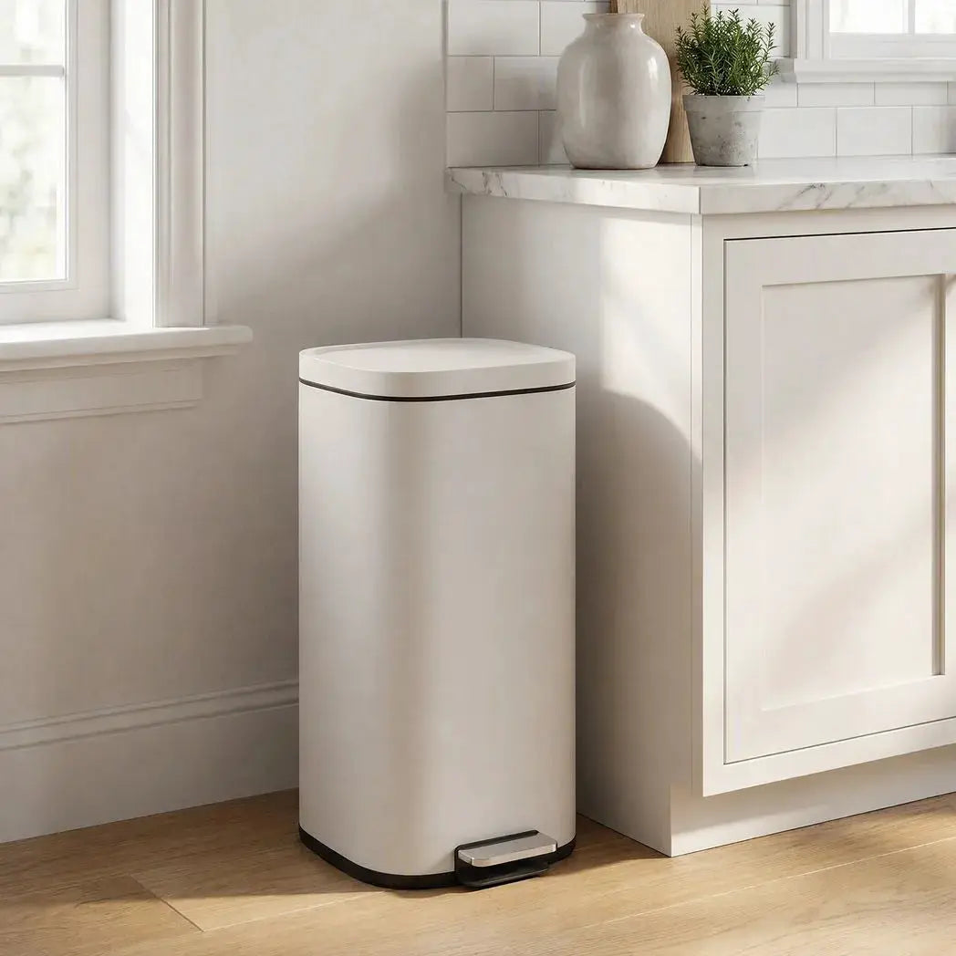 HOMCOM 30L Kitchen Bin, Compact Pedal Bin with Soft-Close and Stay-Open Lid, Removable Bucket for Kitchen, Home, Office, Cream - from HOMCOM