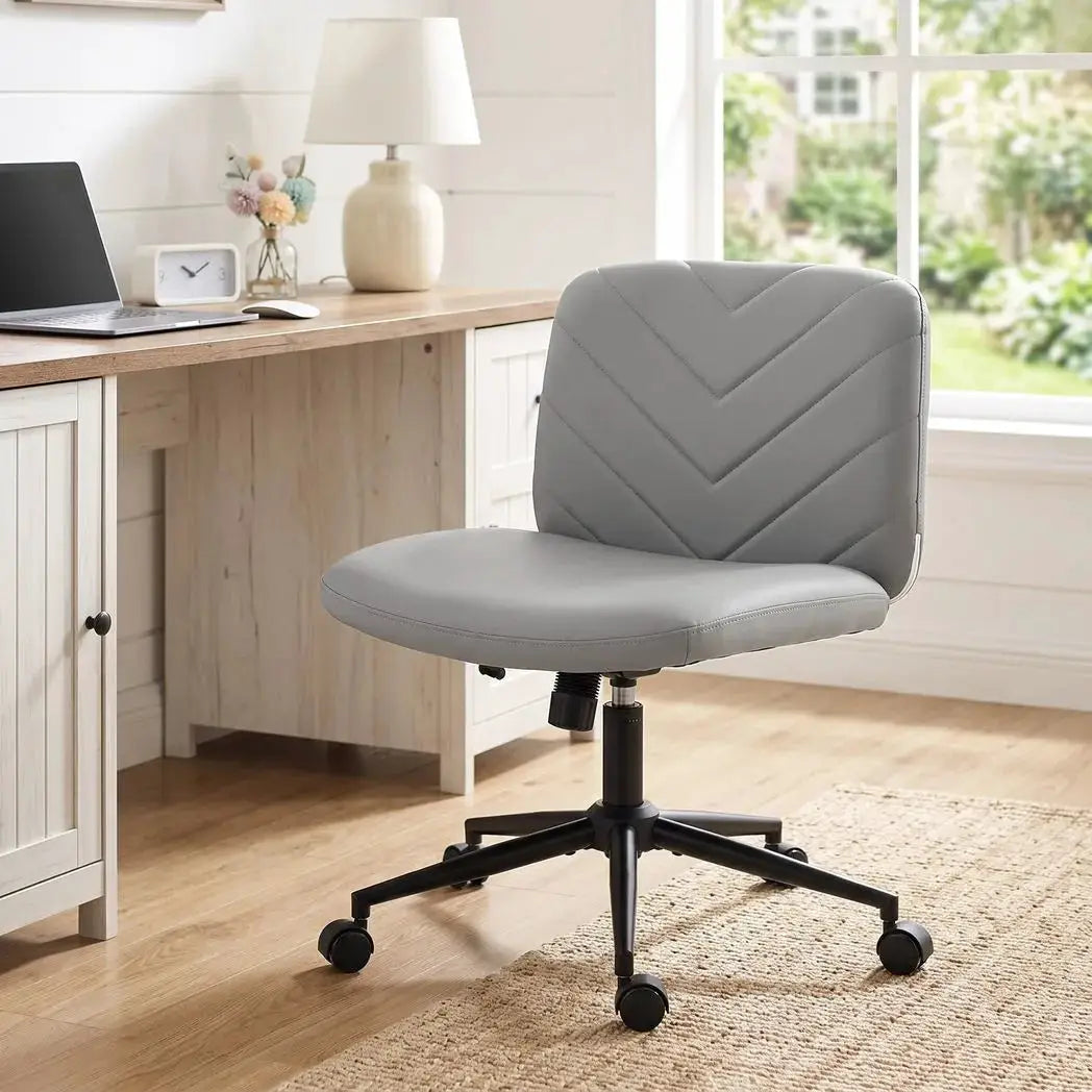 HOMCOM Home Office Desk Chair Height Adjustable Swivel Chair Cross Legged Wide Seat Swivel Wheels Grey - from HOMCOM