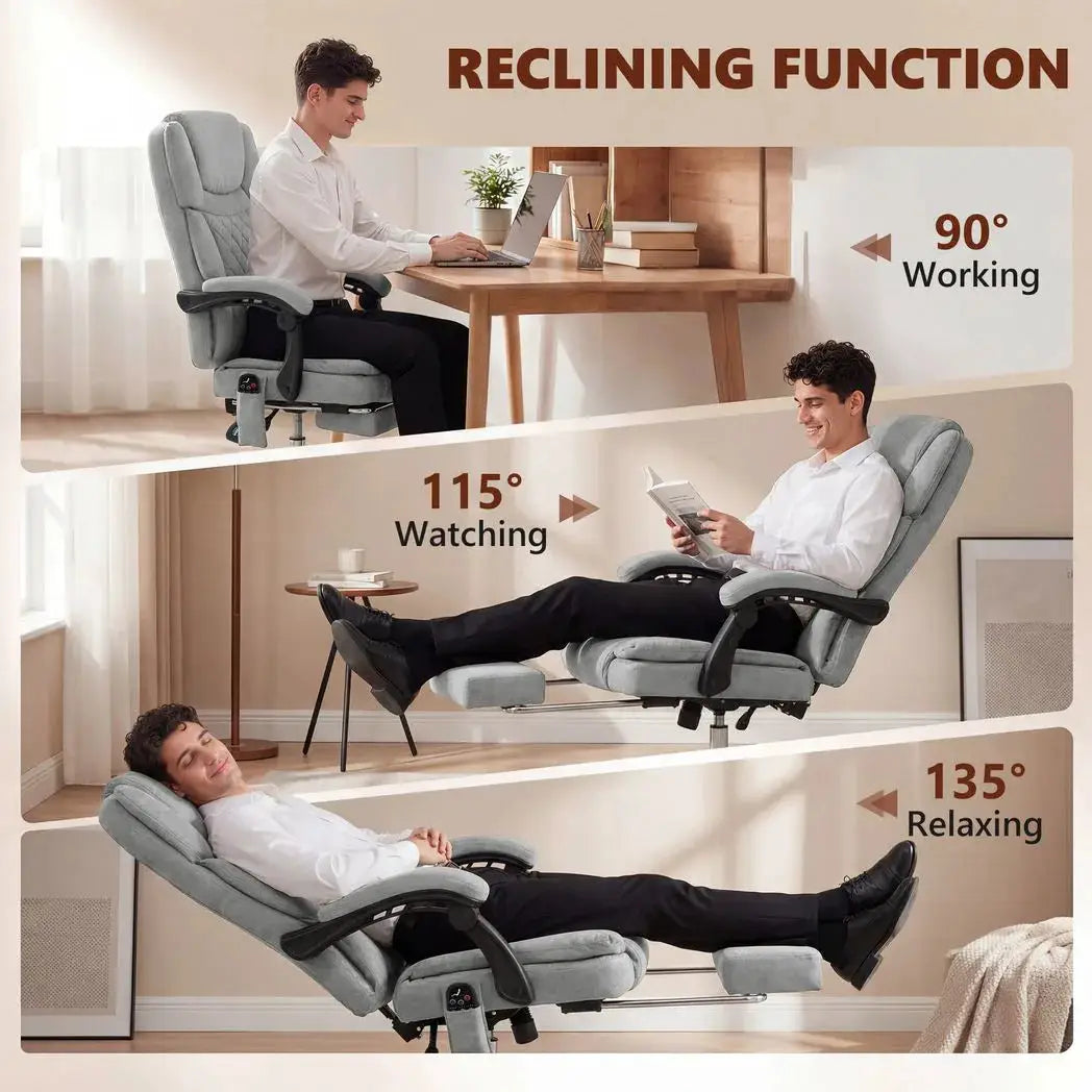 HOMCOM Office Chair with 6-Point Vibration Massage and Heat, Executive Computer Desk Chair with High Back, Reclining, Grey - from HOMCOM